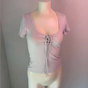 Rue21 Lace-Up Ribbed Tee - Soft Gray